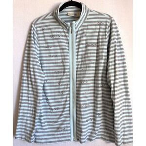 Zenergy by Chico's Jacket Women  2  US Large Gray Blue Striped Zip  Lightweight